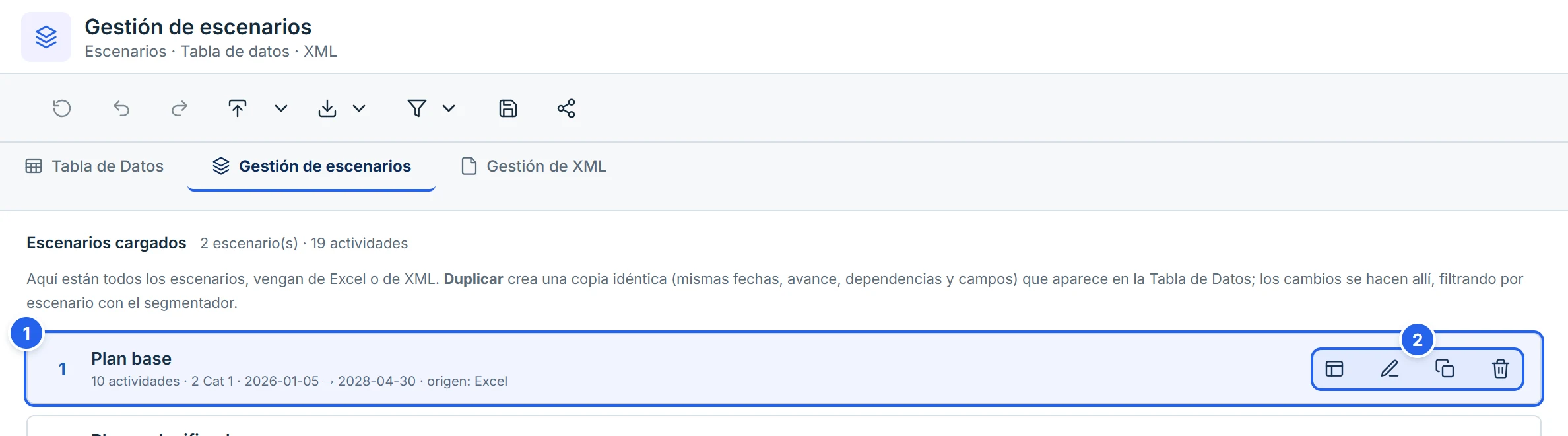 Gestión de escenarios