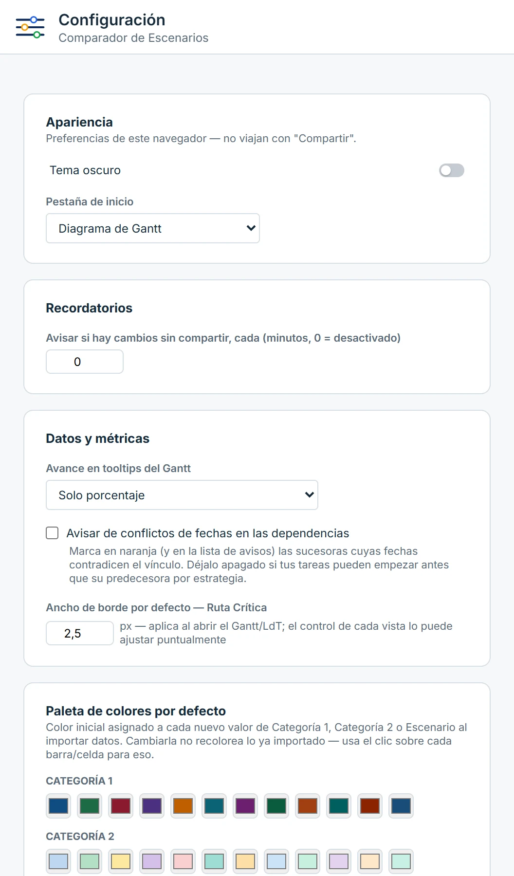 Sección Configuración