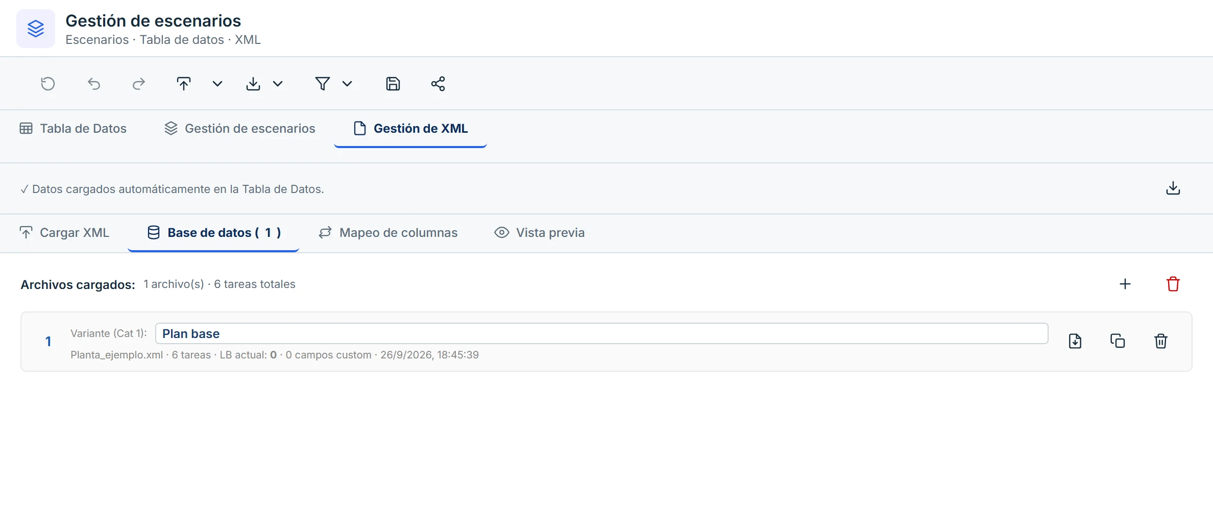 Base de datos de XML cargados