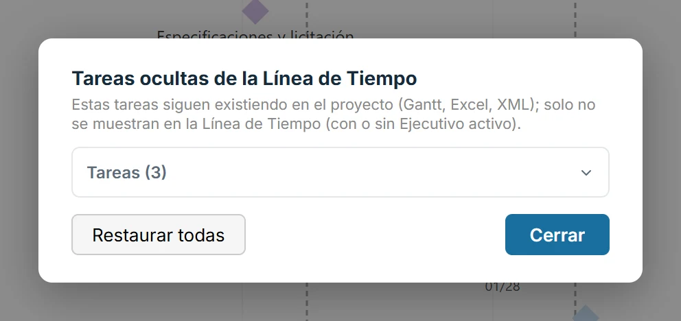 Tareas ocultas de la Línea de Tiempo