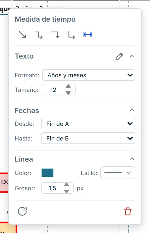 Menú de la medida de tiempo