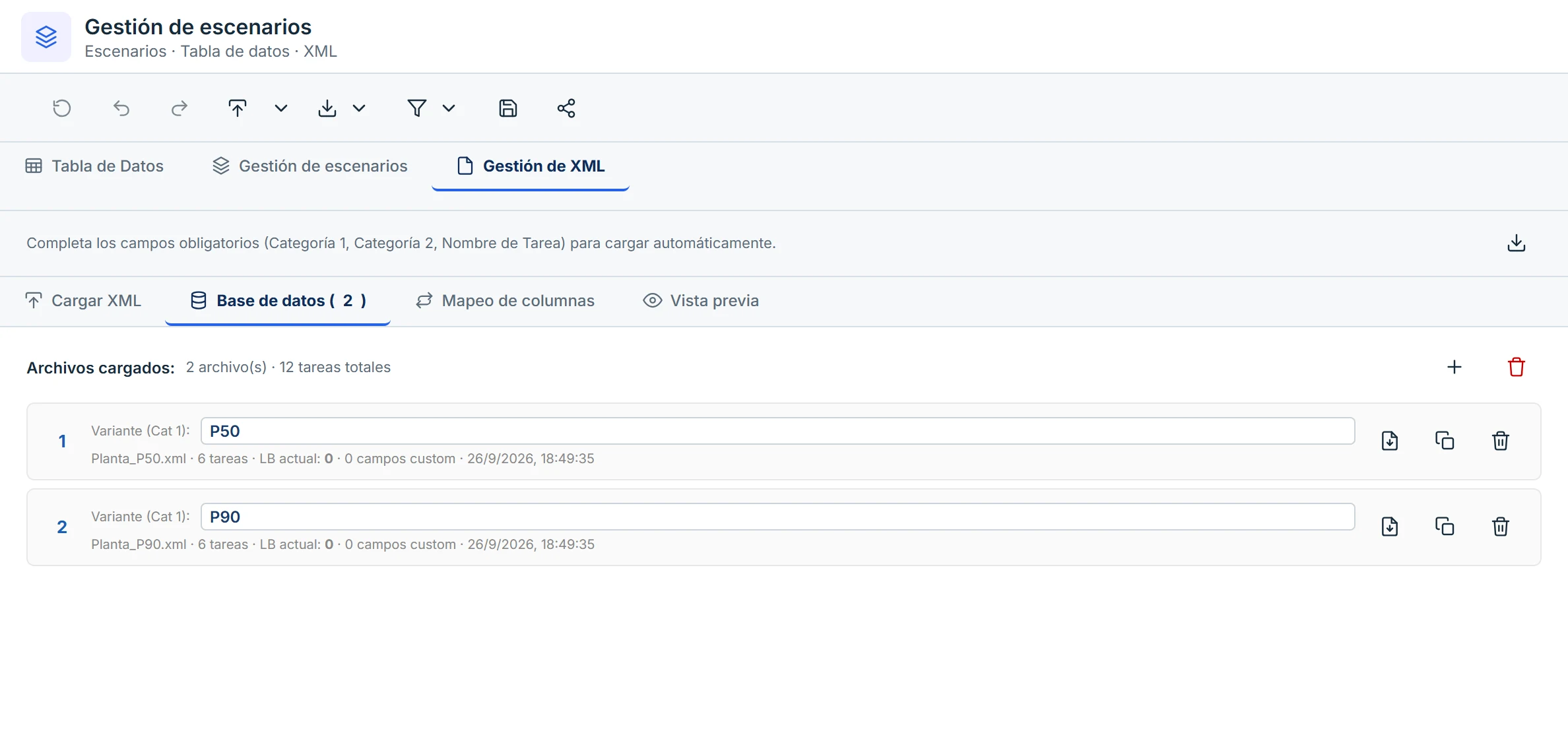 Dos XML cargados como variantes