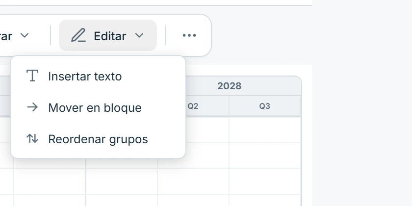 Menú Editar del Gantt