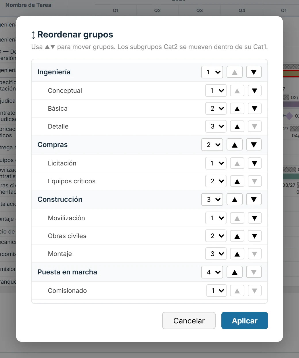 Reordenar grupos